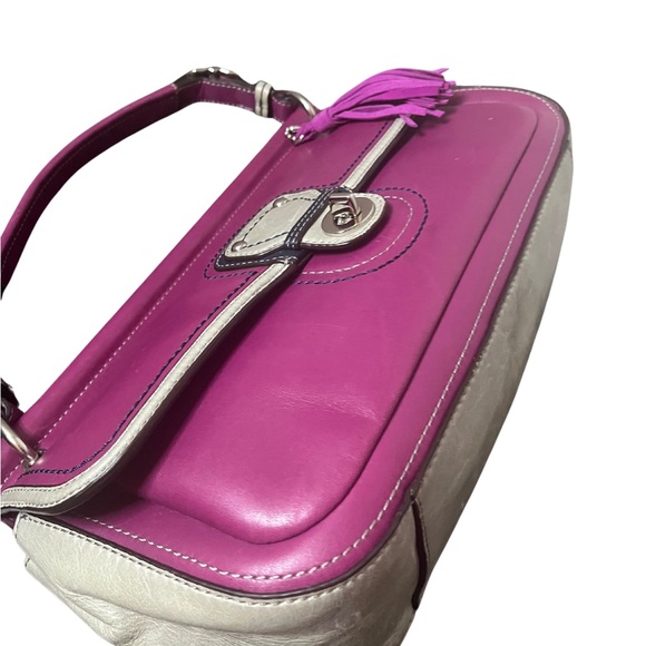 Coach Willis EUC Legacy City Colorblock Magenta Leather Satchel Crossbody - Picture 7 of 14